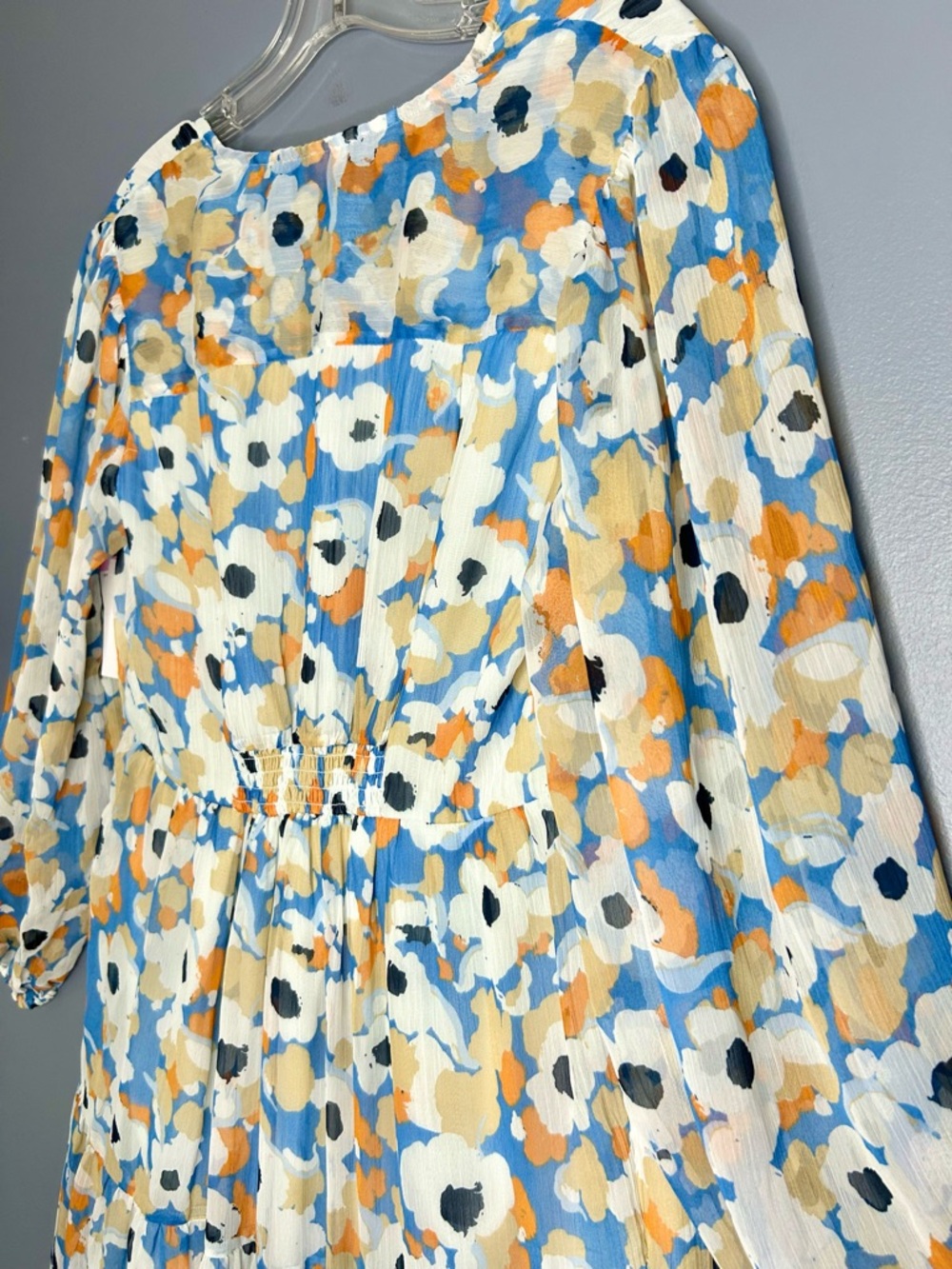 Joie Midi Dress Womens S Floral Chiffon Tiered Balloon Sleeve Cottagecore Flowy - Picture 15 of 16